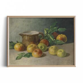 Farmhouse Still Life Picture Living Room - Warm Moody Muted Yellow Lemon Oil Painting - Art Deco Wall Art for Kitchen - 11 x 14 Art Print- Rustic Vintage Decor for Bedroom - Antique French Poster