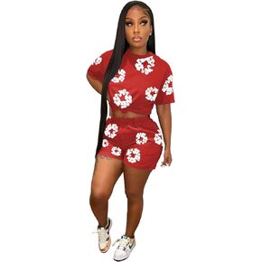 ECHOINE Womens Casul 2 Piece Outfit Crop Top Short Pants Set Sweatsuit Short High Waist Workout Tracksuit