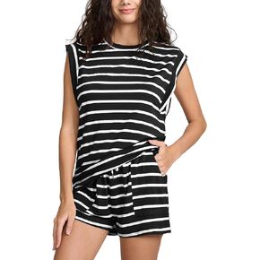 2 Piece Lounge Sets for Women Summer Matching Pajama Sets Outfit Cap Sleeve T Shirt Shorts Loungewear Tracksuits Sets