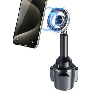 OQTIQ Cup Holder Phone Mount for MagSafe, Magnetic Phone Holder for Tesla, Truck, SUV, [Adjustable Height] Compatible with iPhone 15 14 13 12 Pro Plus Max Mini, Upgraded 17 Strong Magnets