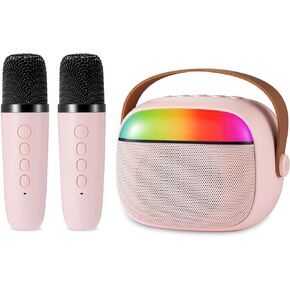 Kids Karaoke Machine,Portable Bluetooth Speaker with 2 Wireless Microphones, Gifts Toys for Girls 4, 5, 6, 7, 8, 9, 10 +Year Old Birthday Family Home Party(Pink)