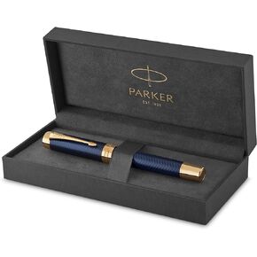 PARKER Duofold Centennial Fountain Pen, Prestige Blue Chevron, Fine Solid Gold Nib, Black Ink and Convertor (1931369)
