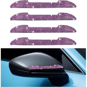Kewucn 4 PCS Bling Car Door Handle Scratch Protectors, Auto Rhinestone Anti-Collision Strip, Vehicle Side Rear View Mirror Edge Guard, Universal Exterior Decor for Women Girls (AB)