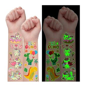 Partywind 24 Sheets Glow Temporary Tattoos for Kids, 215 Luminous Mixed Styles Tattoo Stickers for Party Supplies Favors for Boys and Girls, Cute Toys Goodie Bag Stuffers