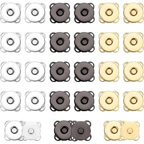 30 Sets 18mm Magnetic Snaps, Plum Blossom Magnet Buttons Metal Magnetic Snap Buttons Closure Clasps Fastener for Clothes Purses Bag Leather Sewing DIY Craft