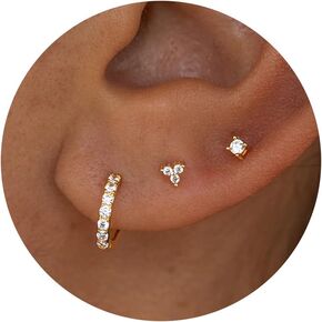 Gold Stud Earrings for Women Cute Hypoallergenic Tragus Piercing Studs for Sensitive Ears Dainty Gold Huggie Hoops Set Jewelry for Girls Teens