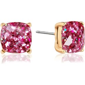 Humble Chic 10mm Square Stud Earrings for Women - Big Gold-Tone Glitter Statement Post Ear Studs