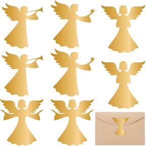 Whaline 400Pcs Christmas Stickers Gold Angel Envelopes Seal Stickers Self-Adhesive Xmas Party Favor Sealing Labels for Holiday Business Wedding Invitations Greeting Cards Supplies, 4 Design