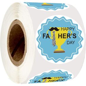 Happy Father's Day Stickers 2 Inch Father's Day Envelope Seals Labels Adhesive Father's Gift Tags Wrap Labels For Party Favors Greeting Card Scrapbook Decorations 500 Pcs/Roll Beard Fathers Day Labels