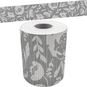 Teacher Created Resources Classroom Cottage Gray Floral Straight Rolled Border Trim - 50ft - Decorate Bulletin Boards, Walls, Desks, Windows, Doors, Lockers, Schools, Classrooms, Homeschool & Offices
