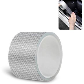 1 PC Car Door Sill Strips, 2.75In x 32.8Ft PET Carbon Fiber Pattern High Temperature Resistant Sealed Bumper Anti-Collision Nano Stickers, Multi-Purpose Accessories, for Most Cars (White)