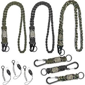 6Pcs Heavy Duty Lanyard And 6Pcs Short Paracord Keychains,Paracord Lanyard With USA Flag Military Lanyard,Braided Parachute Lanyards for Outdoor Activities