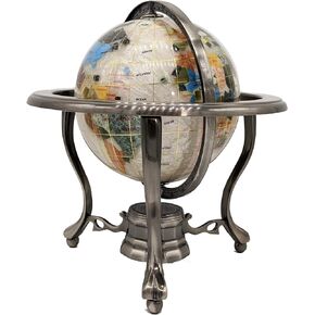 Unique Art 10-Inch by 6-Inch Pure Pearl Swirl Ocean Table Top Gemstone World Globe with Silver Tripod
