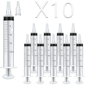 10pack 20ml Plastic Syringes with Measurement for Feeding Pets ,Liquid Scientific Labs,Watering,Dispensing Lip-gloss, without Needle with Cap