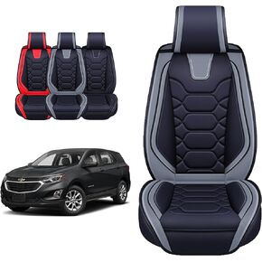 أغطية مقاعد إكسسوارات OASIS AUTO Chevy Equinox 2010-2025 وسادة حماية من الجلد ملائمة حسب الطلب (الزوج الأمامي، أسود)