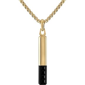 Bulova Jewelry Men's Icon Gold Stainless Steel and Inlay Black Spinel Bar Shaped Amulet Pendant and Yellow Stainless Steel Rounded Box Link Chain Necklace,Length 24"-26" Style:BVC1074-YSTBSP