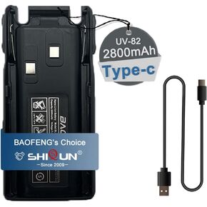 BAOFENG UV82 Battery Type-c Charger Bl-8 2800mAh Li-ion Replacement High Capacity Battery for Walkie Talkie UV-82 MK3/5 UV 82HP UV 82 UV 82C GMRS Radio V1 MURS V1