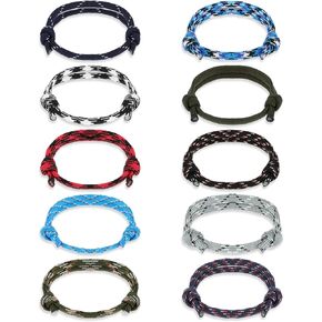 Nautical Braided Rope Bracelet, Mabor 20 Pcs Braided Rope Bracelet Set for Men Handmade Navy Rope Cord Bracelet Adjustable String Wave Bracelets for Men Boys Teens Friendship