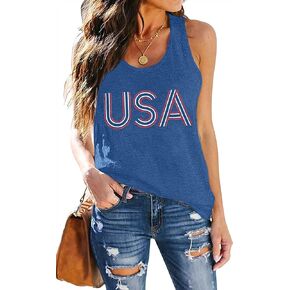 FLOYU Women USA Tank Top 4th of July قمصان كاجوال مطبوعة بأحرف وطنية بدون أكمام