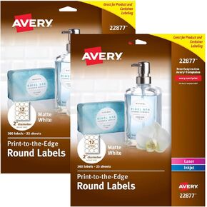 Avery 2 Inch Round Labels for Laser & Inkjet Printers, 300 Labels (22877) (2 Pack, 600 Labels Total)