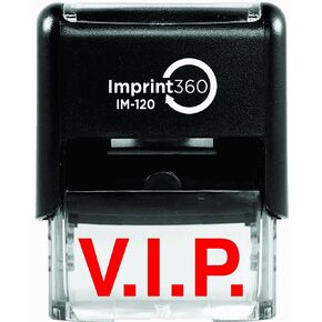 AS-IMP1067 - V.I.P., Heavy Duty Commerical Quality Self-Inking Rubber Stamp, Red Ink, 9/16" x 1-1/2" Impression Size, Laser Engraved for Clean, Precise Imprints