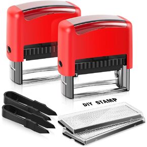 Fulmoon 2 Pieces Self Inking Rubber Stamp Personalized Do It Yourself Stamp 5 Lines Custom Message or Address Stamp Kit with Black Ink for Office Business School Supplies, 2.28 x 0.87 Inch