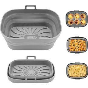 Rectangle Air Fryer Liner, Reusable Silicone Round Air Fryer Pot,Non-Stick Oil Filter Design 100% Food-Grade Kitchen Mat, 20cm Large Replacement Accessories for Air Fryer(Grey)