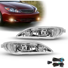 Fog Lights Assembly for 2002 2003 2004 Toyota Camry, Replacement Fog Lamps Kit for 2005 2006 2007 2008 Corolla,2002 2003 Solara with Switch And Wiring 9006 12V 55W Halogen Bulb Clear Lens