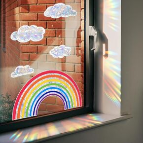 Quanhaigou Rainbow Window Clings Cloud Window Decals Static Cling Prismatic Non Adhesive Vinyl Sun Catcher Sticker Anti Collision for Bird Strikes