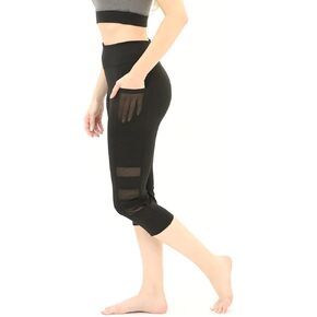 High Waisted Athletic Shorts for Women- Workout Leggings, Capri Yoga Pants, Capri with Pockets, L/XL, Black