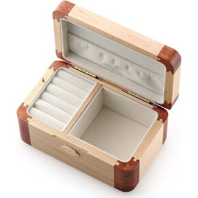Vintage Wood Jewelry Box Music Box Trinket Box Keepsake Musical Boxs Gifts for Wedding Christmas Birthday Valentine's Day (Walnut Wood, Tune ; Fly me to The Moon)