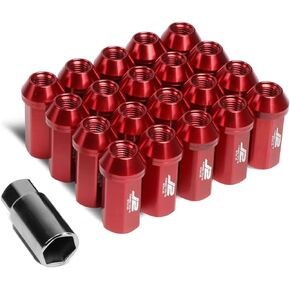 J2 Engineering LN-T7-005-15-RD 7075 Aluminum Red M12x1.5 20Pcs L: 50mm Close-End Lug Nuts w/Adapter