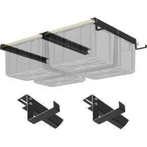 Overhead Garage Storage Rack, Bin Organization System, Ceiling Racks, Adjustable Tote Storage Rails, Supports Most Storage Bins, 4 Sets, 2 Hooks