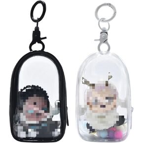 2PCS Clear Figure Display Case with Keychain Portable PVC Small Doll Bags Mini Hanging Doll Blind Box Organizer Zipper Closure Collectibles Display Bag for Mini Figures