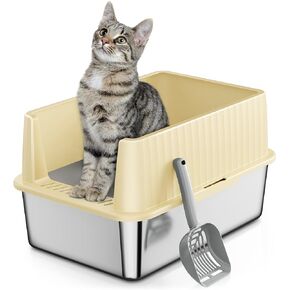 Stainless Steel Litter Box, Cat Litter Box with Lid for Medium-Sized Cats - 17.3"L x 13.3"W x 11.8"H, Kitten Litter Box - Easy to Clean, Leak-proof, Non-Stick, Odor-reducing, Metal Litter Box