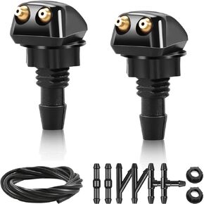 2pcs Front Windshield Washer Nozzles,Washer Jet and Fluid Hose with Connector,Washer Nozzles Wiper Spray Fit for Most Cars,Front Windshield Washer Nozzle kit and Fluid Hose.(black)