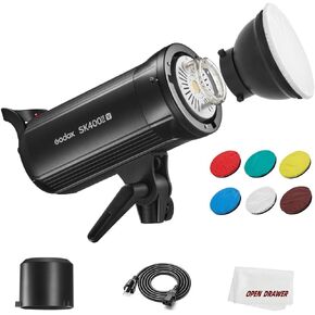 Godox SK400II-V Strobe Flash, SK400IIV 400Ws Studio Strobe Light, 2.4G X System, Recycle Time 0.1-1.5s, with LED Modeling Lamp Compatible Bowens Mount for Wedding, Portrait, Product Photography