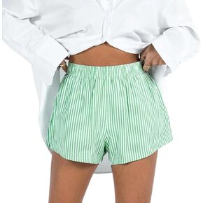 Women Y2k Stripe Boxer Shorts Elastic Mid Waist Pajama Bottoms Wide Leg Striped Lounge Shorts Summer Sleepwear
