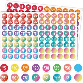 2304 PCS Garage Sale Price Stickers, 14 Type Pre-Priced Yard Sale Price Tags Stickers,2 Style Bright Color Pricing Labels Stickers with Blank Labels for Yard Sale Flea Markets,Garage Sales