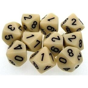Chessex Dice Sets: Opaque Ivory with Black - Ten Sided Die d10 Set (10)