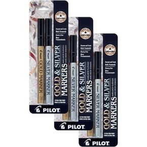 Pilot Gold and Silver Metallic Permanent Paint Markers, Extra Fine Point, Set of 6 Markers (41400)
