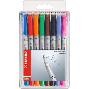 STABILO OHP Pen OHP Pen Soluble - Superfine - Wallet of 8 - Assorted Colors
