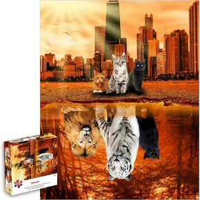 Jigsaw Puzzles 500 Pieces Puzzles for Adults,27" x20" Large Puzzle Animal Cat Painting Tiger Family Party Holiday-Each Piece is Unique…