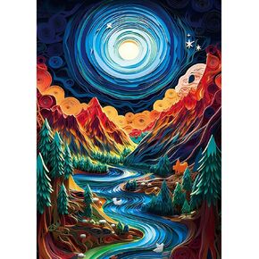 Bgraamiens Puzzle-Paper Quilling Mountains and Rivers-1000 Pieces Paper Quilling Art Puzzle Color Challenge Jigsaw Puzzles for Adults and Kids
