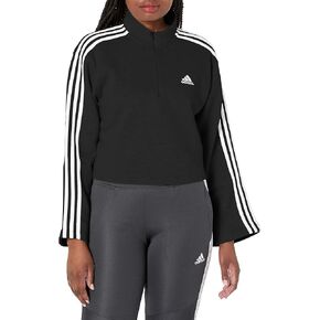 adidas Women's Essentials 3-Stripes Open Hem Quarter-Zip Fleece