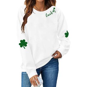 St. Patrick's Day Sweatshirt Women Lucky Shamrock Long Sleeve Shirts Irish Clover Print Casual Crewneck Pullover Tops