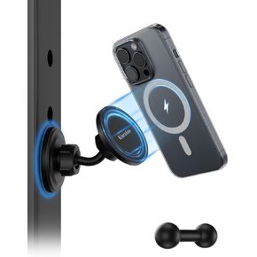 Gym Magnetic Phone Holder for MagSafe, Dual Magnetic Phone Mount Gym Phone Holder Magnet with Double Ball Head Locking Angle Compatible with iPhone 15 14 13 12 Pro Max Plus,Mag-Safe Case & All Phones