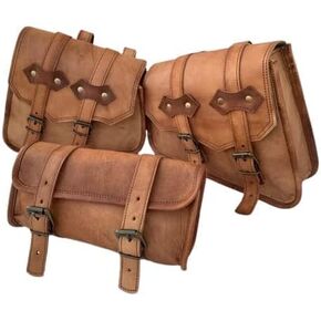 SHAKUN LEATHER Genuine Goat Leather Vintage Motorcycle 2 Strap Buckle Closure Tool Brown Bag Quick Release Clasp REINFORCED for handlebars,Forks, Sissy Bar - 10" Christmas New Year Gift Idea (Brown)