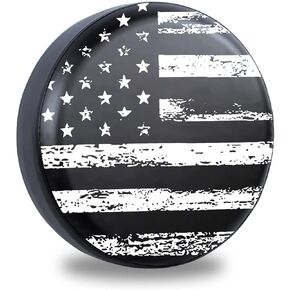 Retro Black White American Flag Spare Tire Cover PVC Wheel Protector Universal Fit for RV SUV Truck Trailer Accessories 14" 15" 16" 17" 18" (15 inch(15" for Diameter 27"-29"))