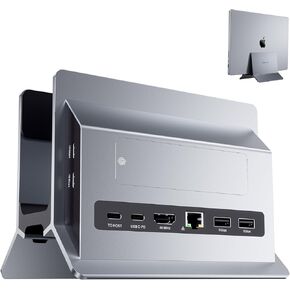 Vertical MacBook Docking Station, PULWTOP Docking Station for Mac Mini with M.2 NVMe case for MacBook Pro/Air, 4K@60Hz HDMI, 2USB C 10Gbps, SD/TF, 100W PD, RJ45, 2 USB A, Audio for Windows Laptops